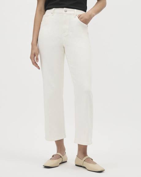 High-Waisted Wide-Leg Crop Cream Jeans