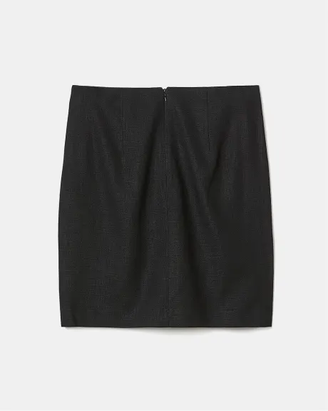 Black Linen-Blend Short-Skirt with Wrap Detail