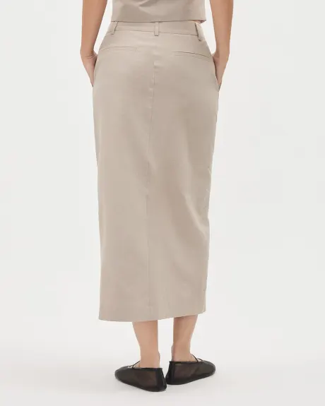 High-Waisted Beige Pencil Midi Skirt
