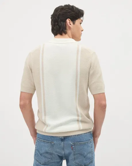 Short-Sleeve Cotton Polo Sweater with Johnny Collar