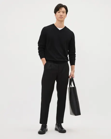 Pleated Solid Tapered-Leg Pant with Elastic Waistband