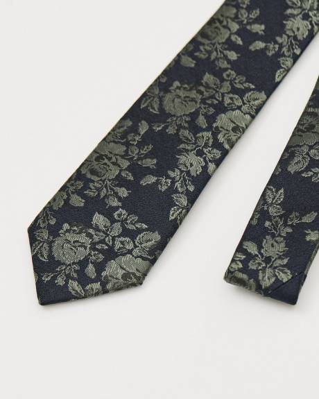 Skinny Tie with Olive Flowers