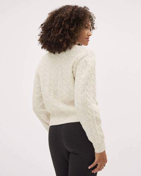 Pull en Tricot Spongieux à Col Rond Ondulé et Manches Longues