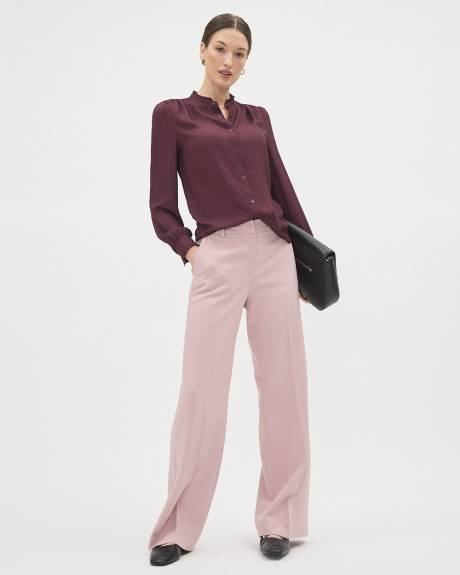 Silky Crepe Long-Sleeve Buttoned-Down Blouse