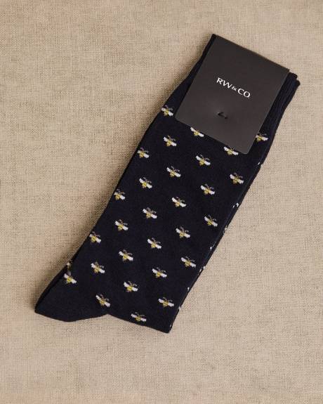 Navy Socks with Tiny Bees