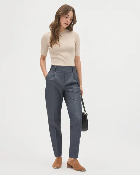 High-Rise Tapered-Leg Chambray Pant