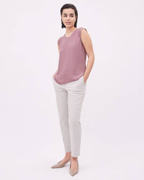 Solid Cap-Sleeve Crew-Neck Silky Crepe Blouse