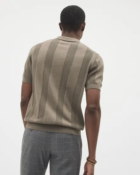 Short-Sleeve Polo Sweater with Vertical Stitches
