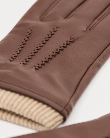 Gants en Cuir avec Manchettes Côtelées