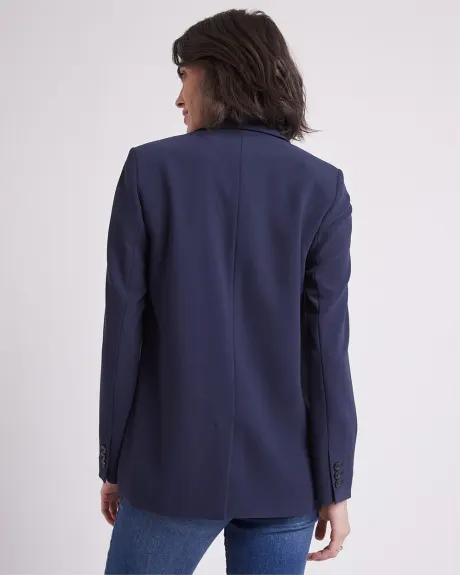 One-Button Long Crepe Blazer