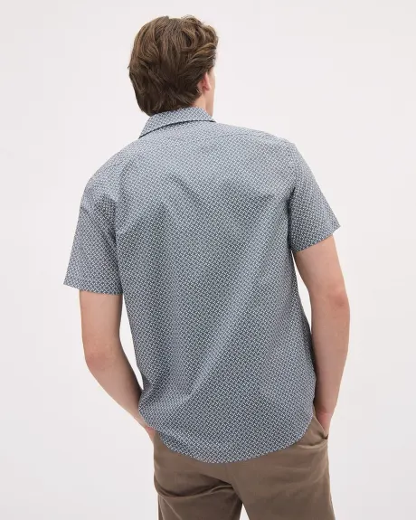 Chemise à Coupe Étroite en Coton à Manches Courtes à Motif Géométrique