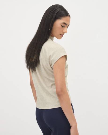 Extended-Sleeve Mock-Neck Ribbed Top