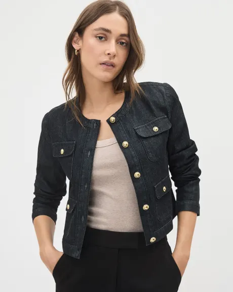 Veste Courte en Denim avec Boutons Dorés