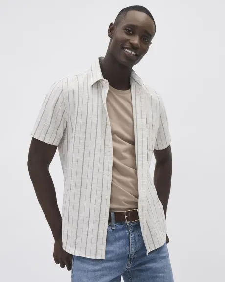 Striped Slim-Fit Short-Sleeve Shirt with Camp Collar