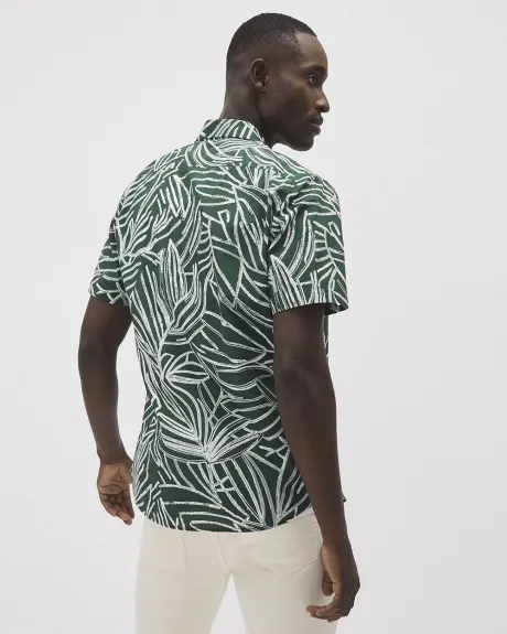 Slim-Fit Short-Sleeve Shirt with Foliage Pattern