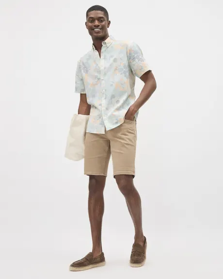 Short-Sleeve Linen-Blend Shirt with Floral Print