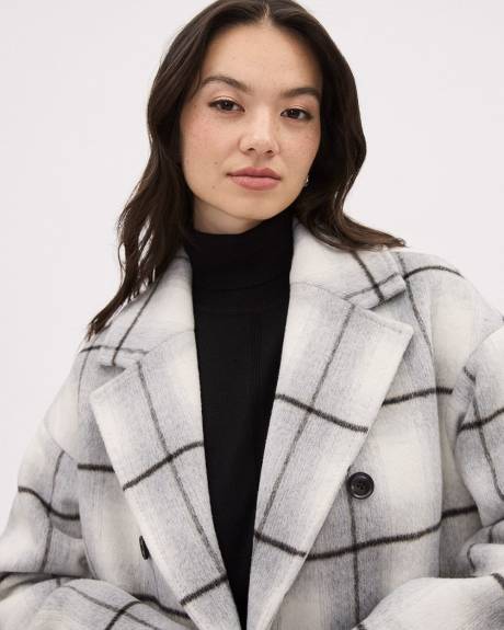 Manteau Ample en Laine Carreautée à Boutonnage Double