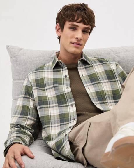 Regular-Fit Green Plaid Flannel Shirt