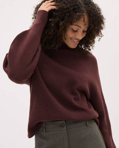 Long-Sleeve Mock-Neck Ribbed Sweater