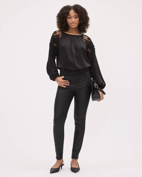 Long-Sleeve Sateen Blouse with Floral Embroideries