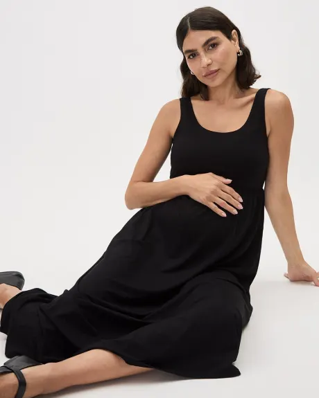 Fit and Flare Sleeveless Midi Dress with Pockets - Thyme Maternity