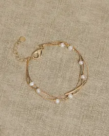 Bracelet à Triple Chaîne avec Perles d'Eau Douce