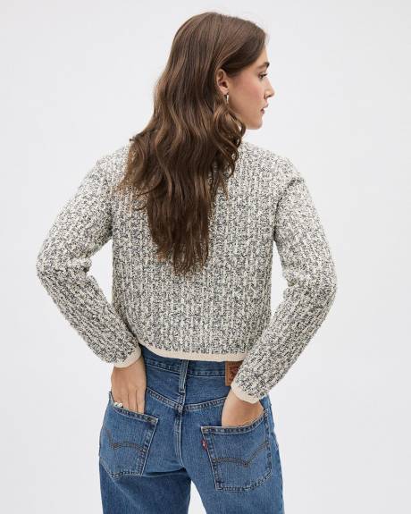 Tweed Long-Sleeve Crew-Neck Cropped Cardigan