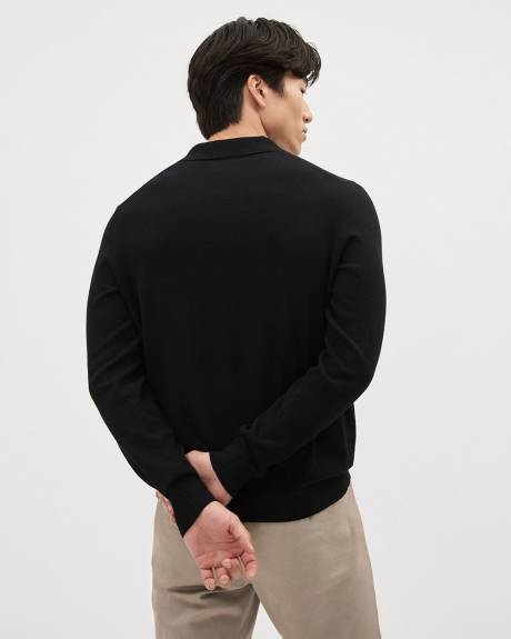 Long-Sleeve Cotton Sweater Polo with Johnny Collar