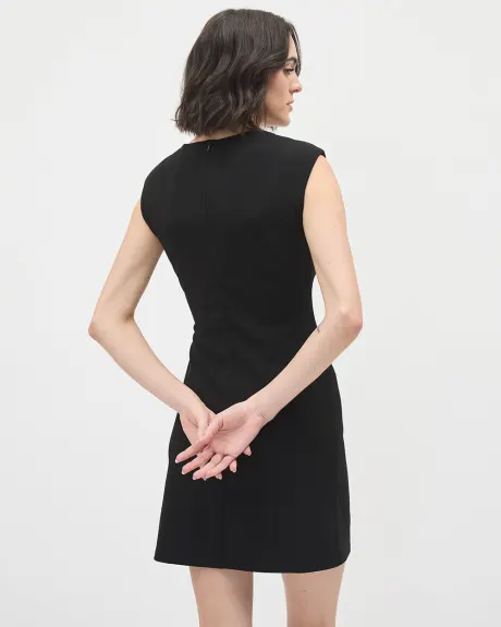 Short Sleeveless Dress with Crew Neckline and Front Pleats