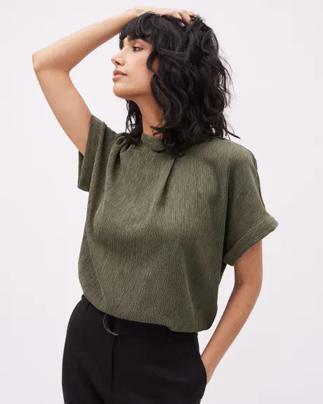 Blouse en Tencel Texturé à Manches Très Courtes