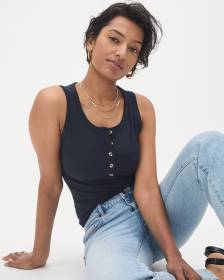 Ribbed Fitted Cami with Buttoned Placket