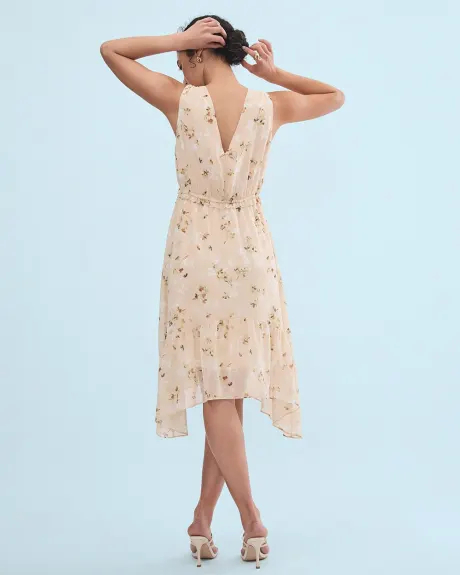 Fit and Flare Sleeveless Midi Dress with Floral Pattern