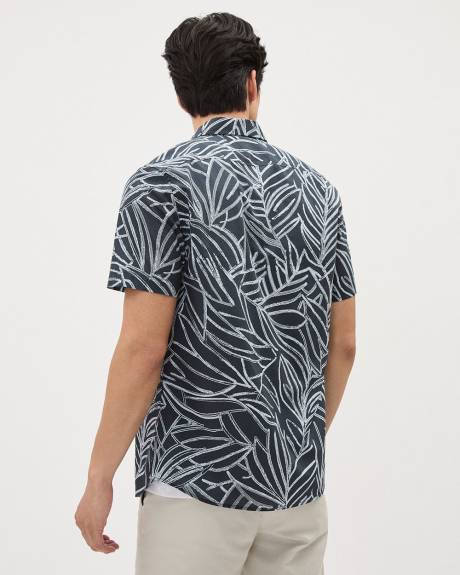 Slim-Fit Short-Sleeve Shirt with Foliage Pattern