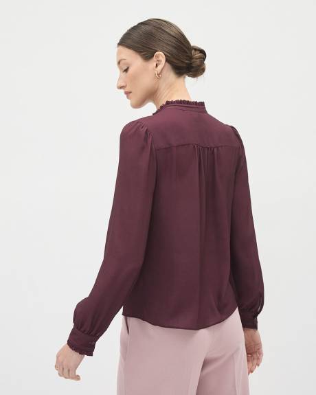 Silky Crepe Long-Sleeve Buttoned-Down Blouse