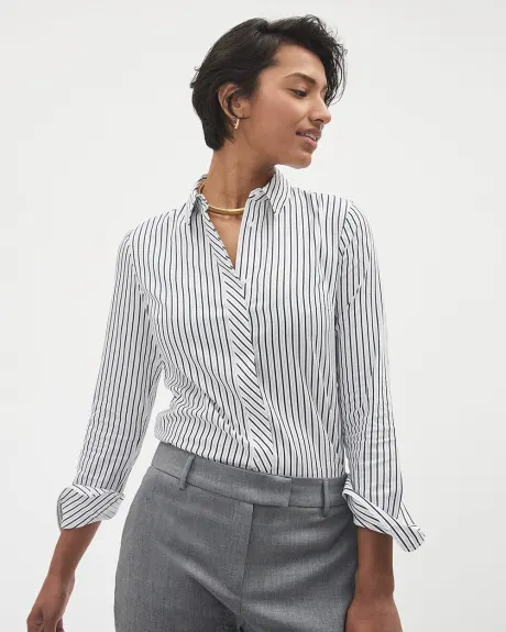 Long-Sleeve Buttoned-Down Striped Poplin Blouse