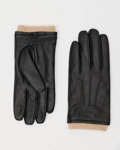 Gants en Cuir avec Manchettes Côtelées