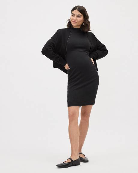 Long-Sleeve Mock-Neck Ribbed Dress - Thyme Maternity