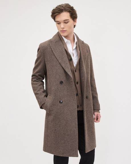 Classic Double-Breasted Herringbone Wool Coat