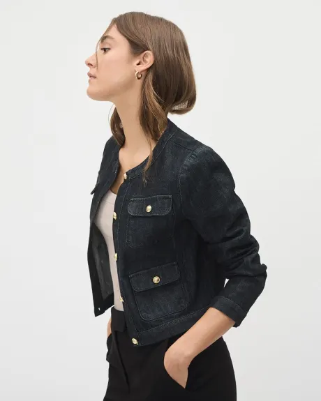 Veste Courte en Denim avec Boutons Dorés