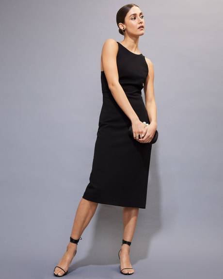 Robe Cocktail Midi Sans Manches à Dos Ouvert