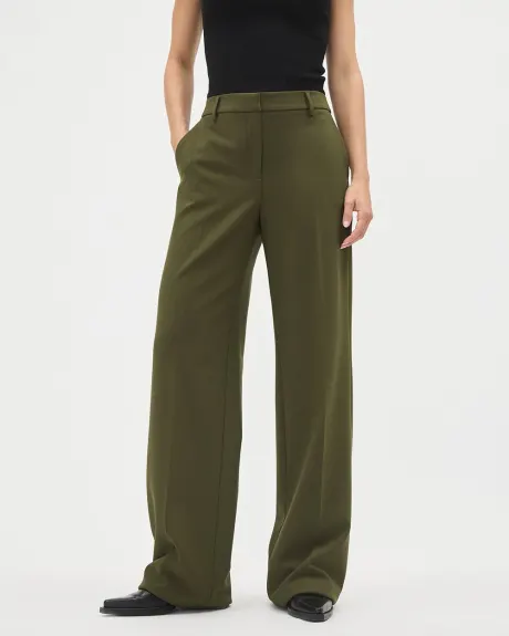 Pantalon Vert en Sergé Épais à Taille Mi-Haute et Jambe Large