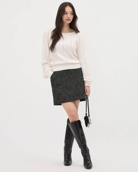 Long-Sleeve Boat-Neck Pointelle Pullover