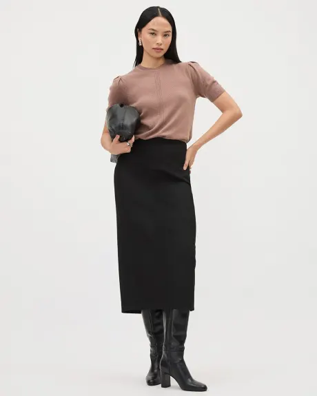 Black Wool-Blend Midi Pencil Skirt