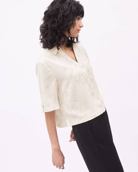 Blouse Boutonnée en Crêpe à Manches Courtes