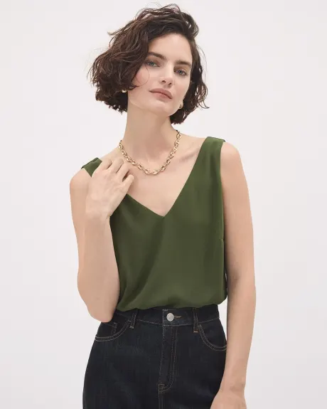 Green V-Neck Silky Crepe Cami