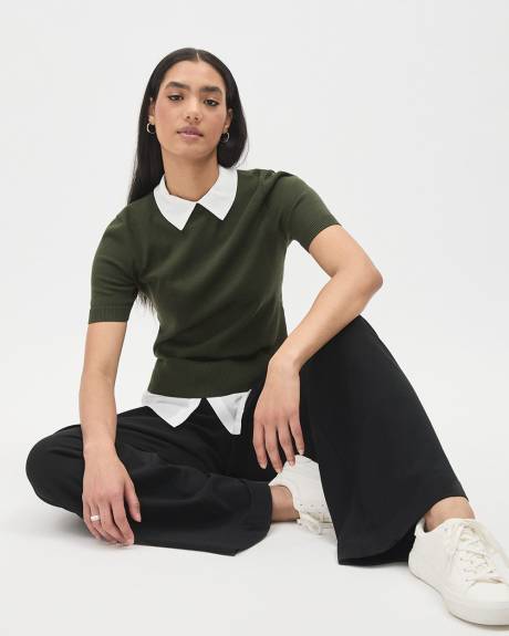 Mix-Media Fooler Tunic with Shirt Collar