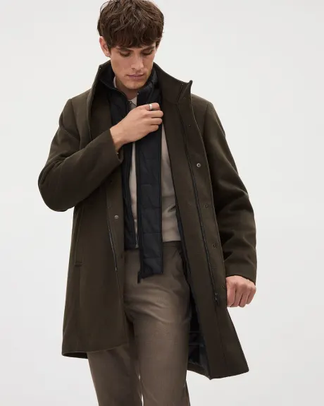 Classic Brown Mock-Neck Wool Coat with Dickey