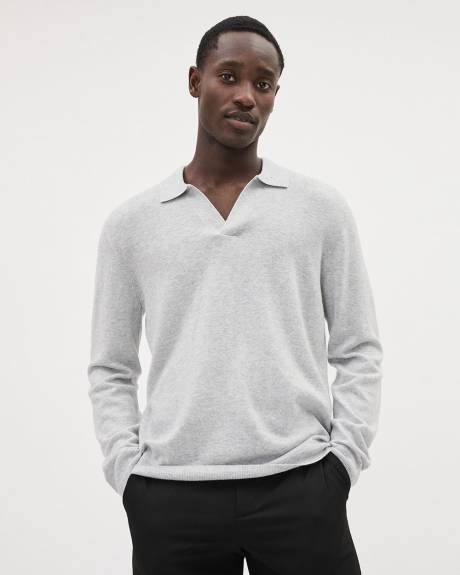 Long-Sleeve Wool Blend Sweater with Johnny Collar