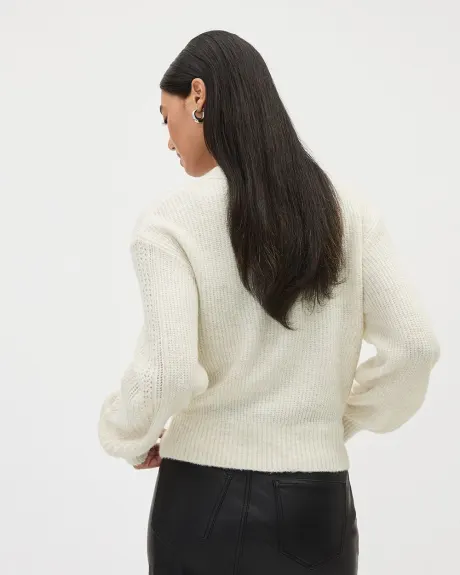 Long-Sleeve V-Neck Sweater with Pointelle Stitches