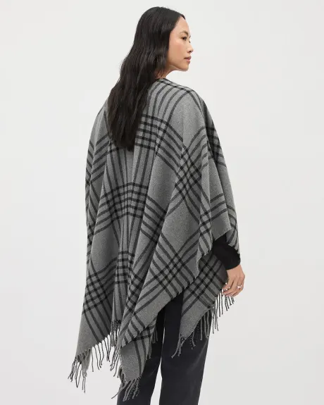 Plaid Poncho with Fringe